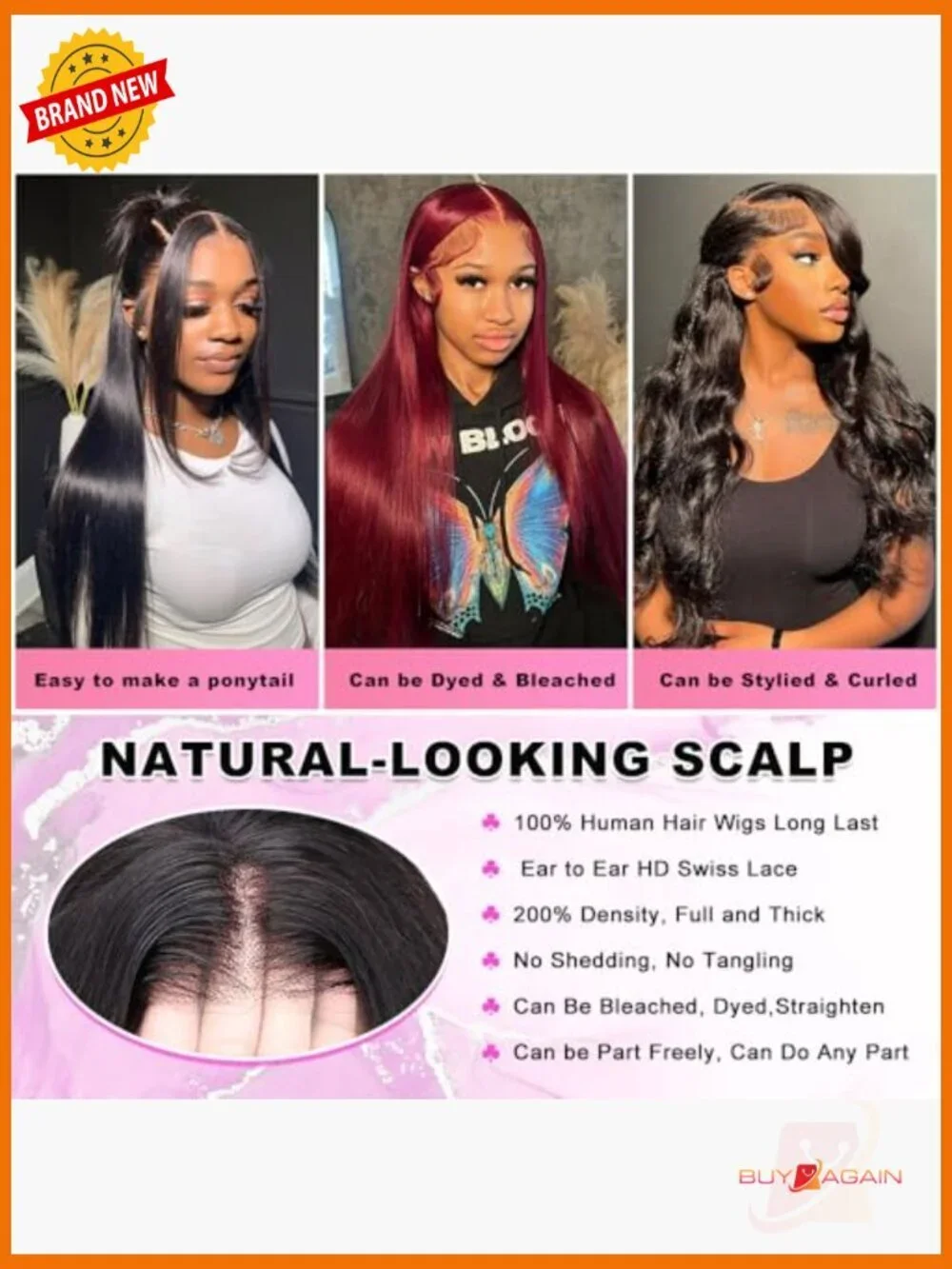 13x6 HD Lace Front Wig Straight Human Hair 200% Density Brazilian Virgin Hair